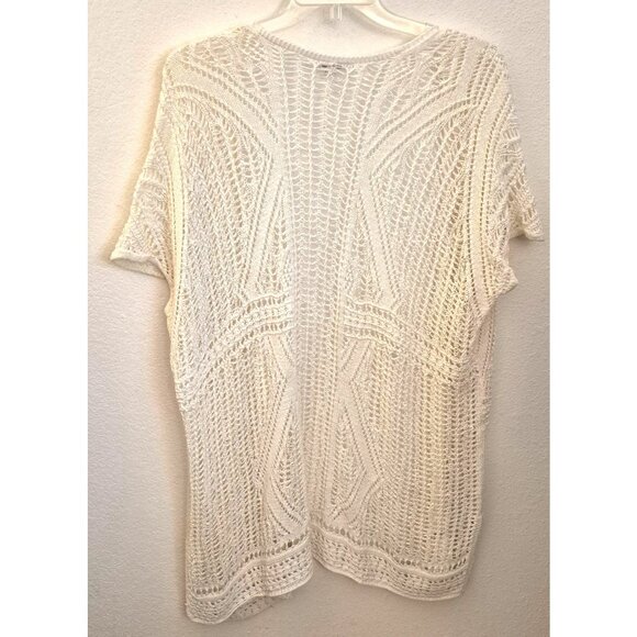 J. Jill White Crochet Cotton Knit Open Front  Over Size Cardigan Kimono Sz M/L - Picture 3 of 12